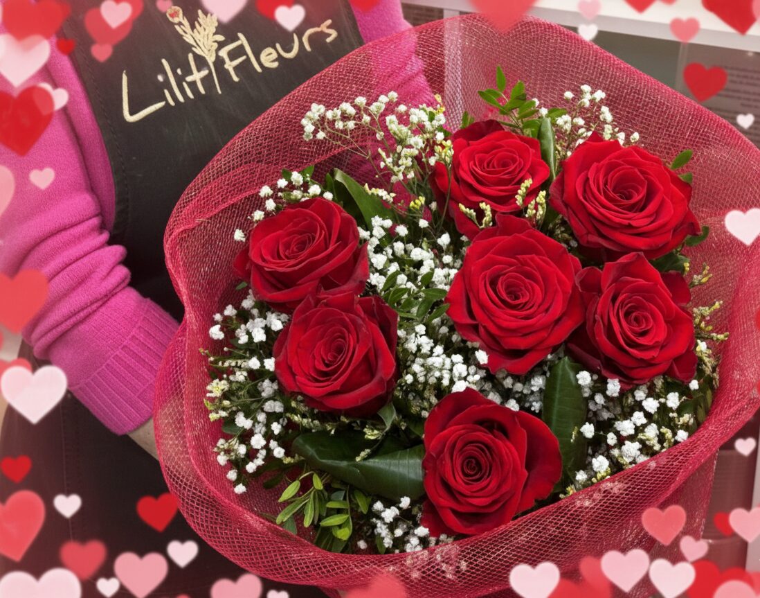 Valentijnsboeket met rode rozen